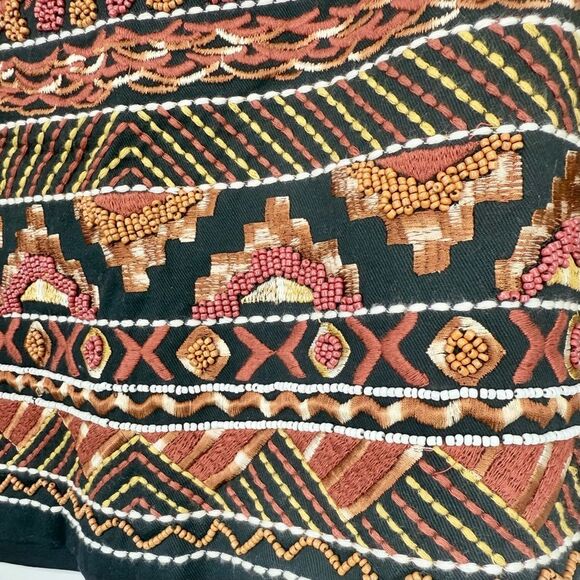 H&M Black Rust Orange Tribal Aztec Embroidered Breaded Mini Statement Skirt NEW - Picture 12 of 16